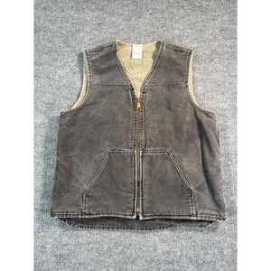 Vintage Carhartt Mens Sherpa Lined Canvas Vest Mens XLT Black Full Zip Work Logo